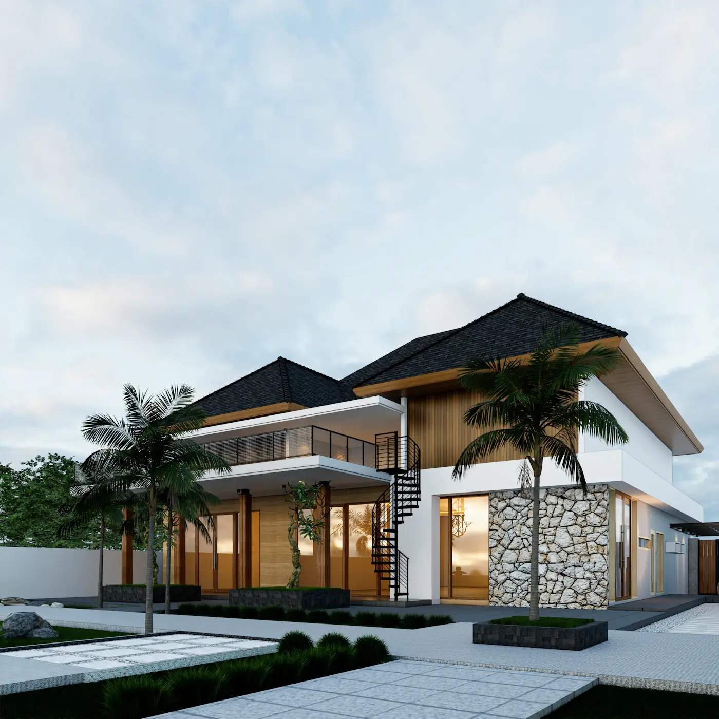 House with large windows and palm trees