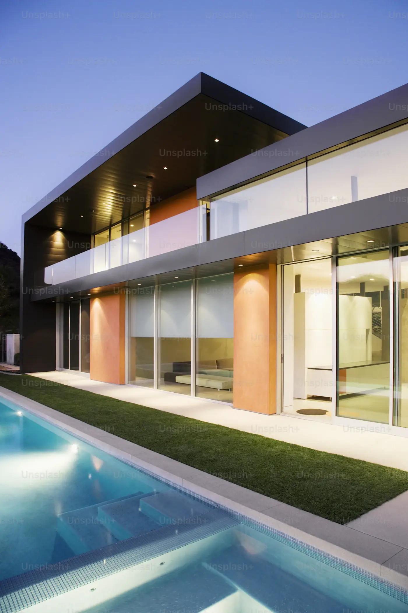 Modern house exterior with swimming pool