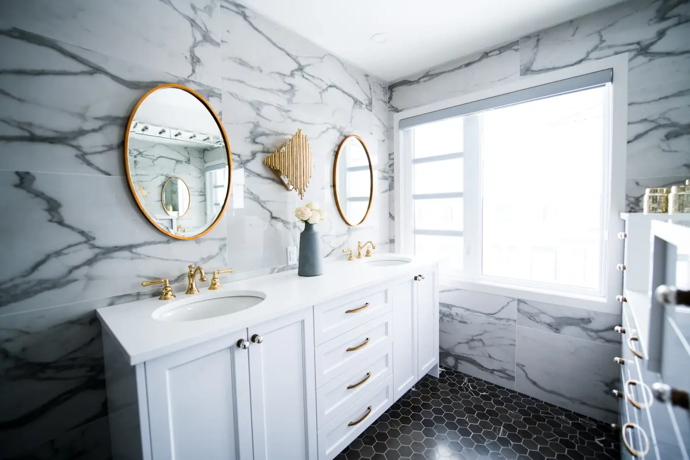 Modern bathroom renovation with custom vanity